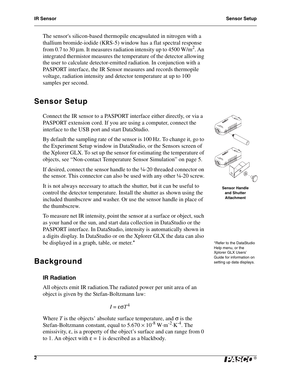 Sensor setup, Background | PASCO PS-2148 IR Sensor User Manual | Page 2 / 10