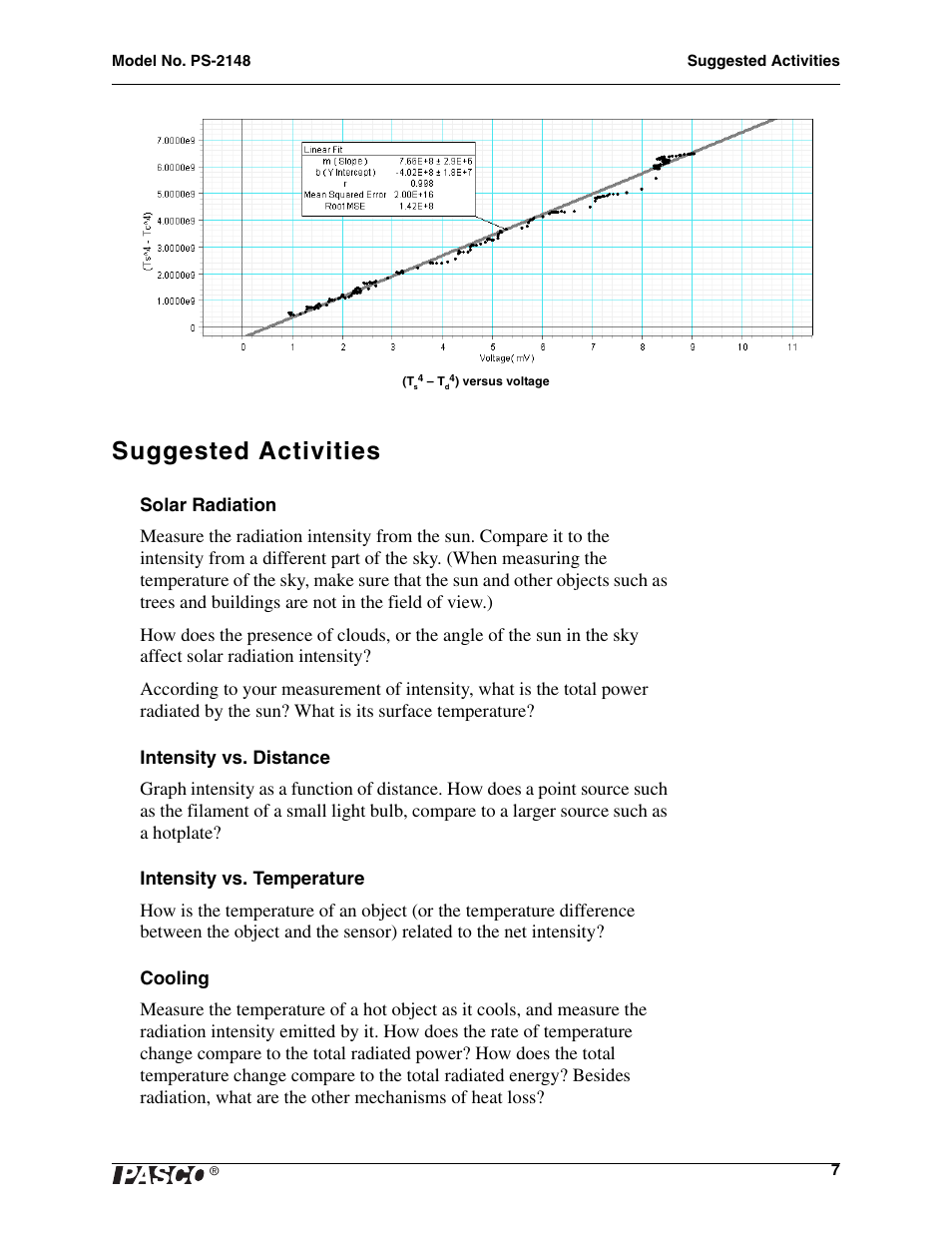 Suggested activities | PASCO PS-2148 IR Sensor User Manual | Page 7 / 10