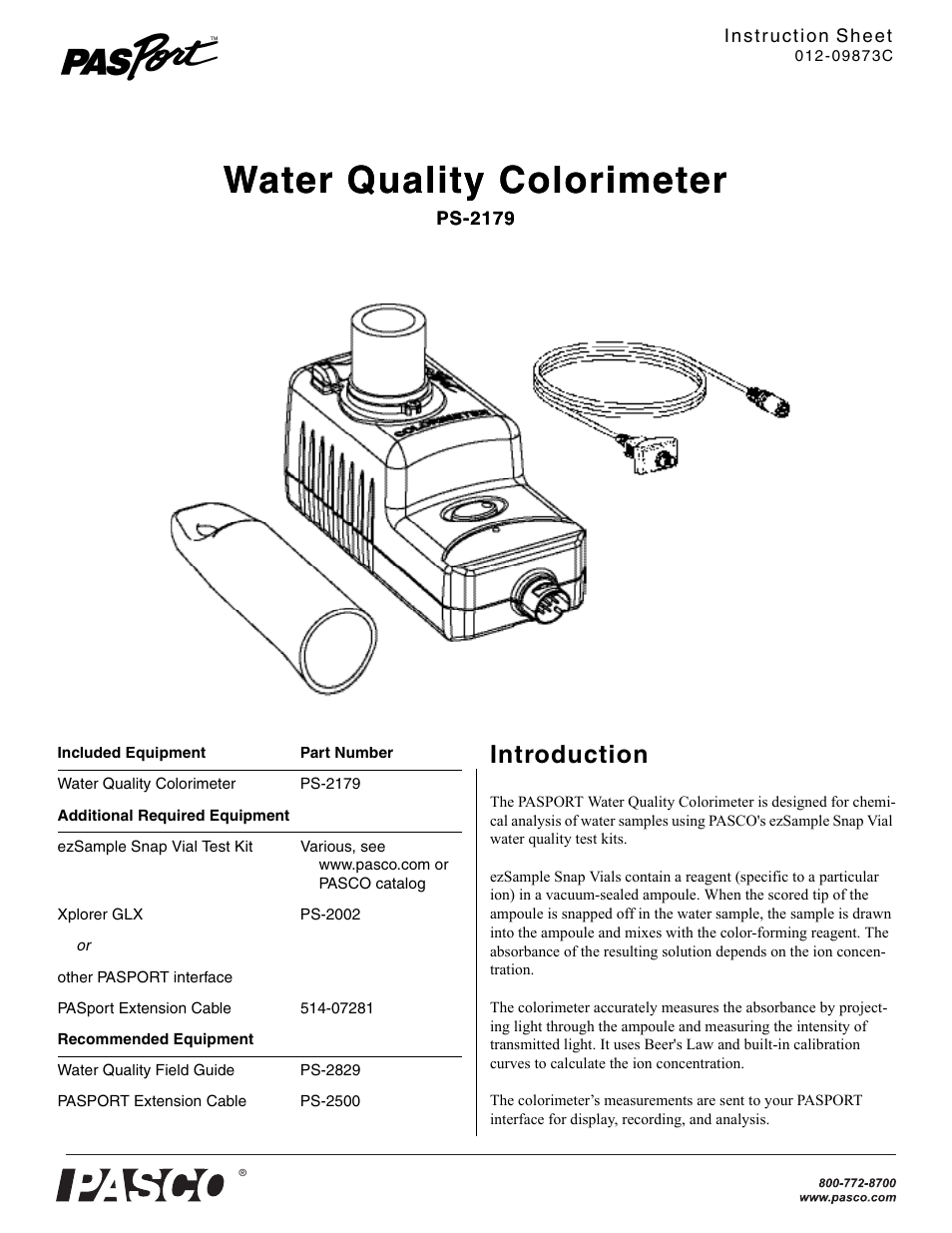 PASCO PS-2179 Water Quality Colorimeter User Manual | 3 pages