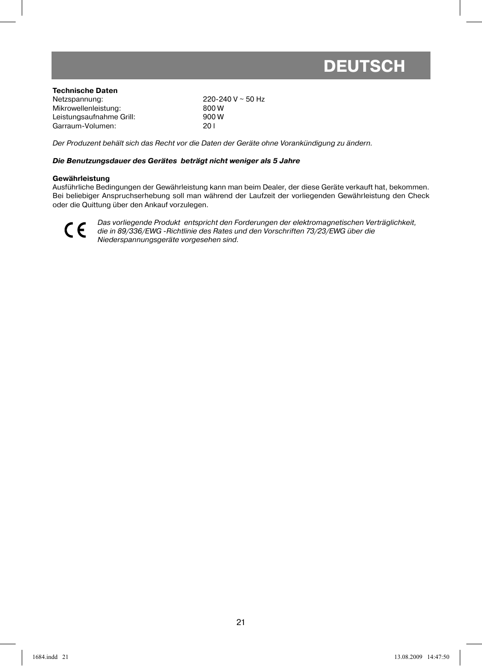 Deutsch | Vitek VT-1684 User Manual | Page 21 / 84