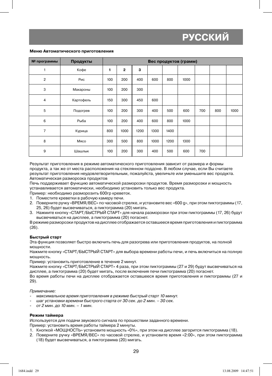 Русский | Vitek VT-1684 User Manual | Page 29 / 84