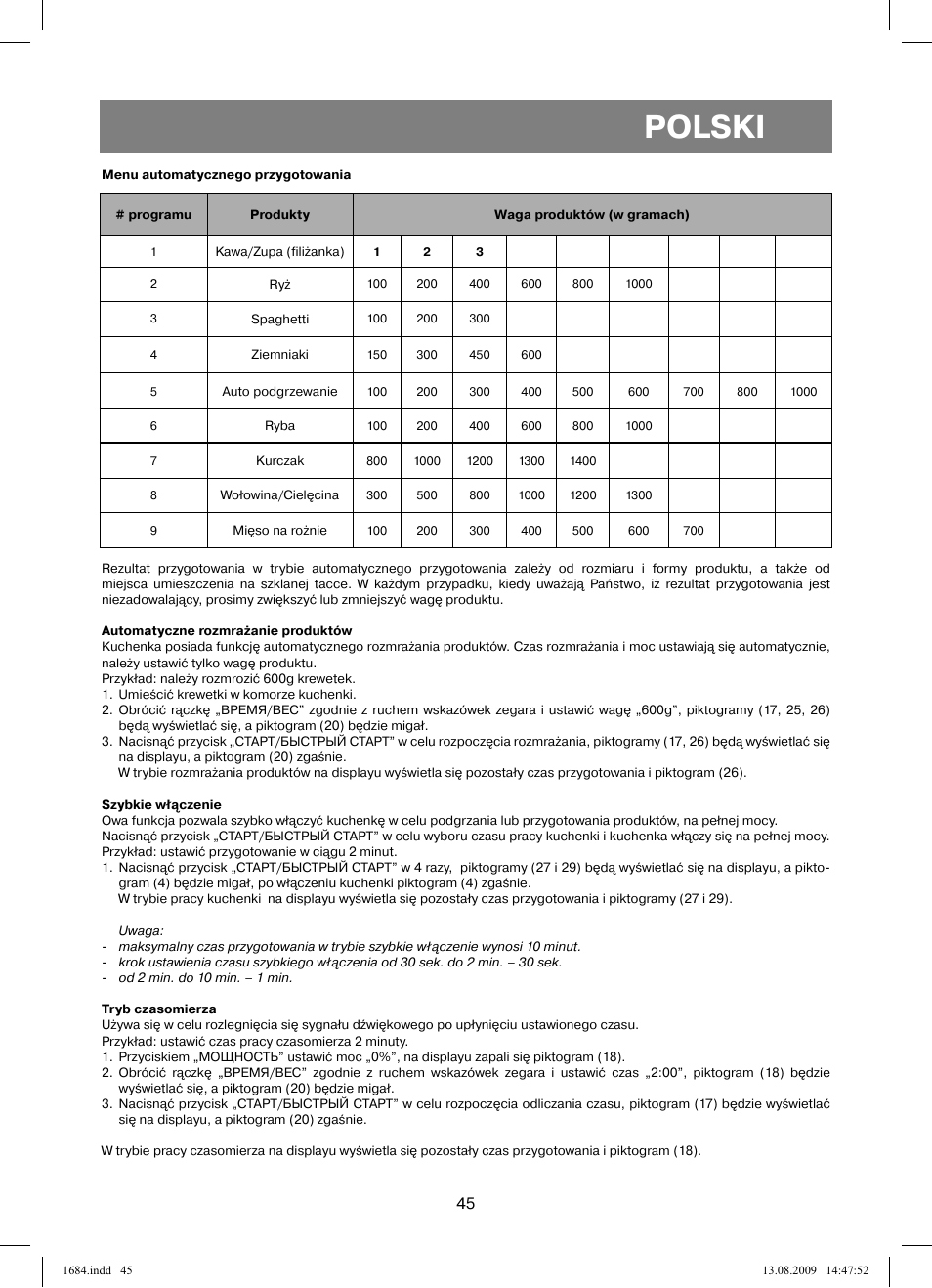 Polski | Vitek VT-1684 User Manual | Page 45 / 84