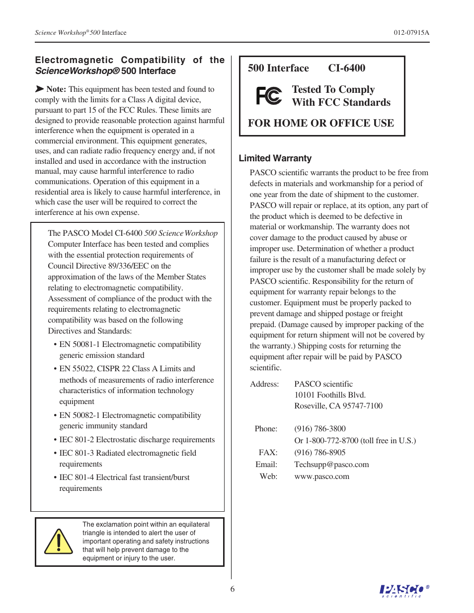 PASCO CI-6400 SCIENCEWORKSHOP 500 INTERFACE User Manual | Page 6 / 7