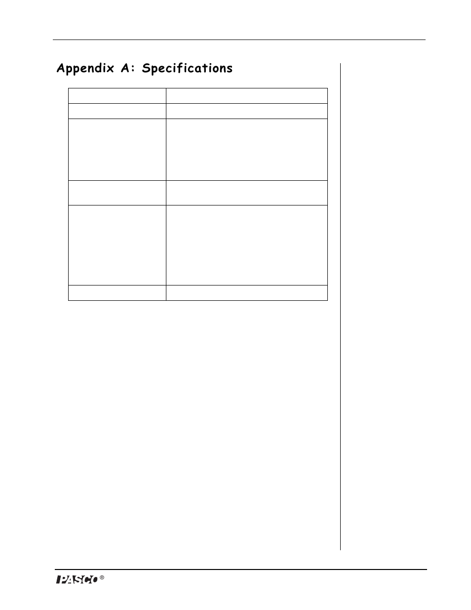 Appendix a: specifications | PASCO SE-8685 Pulley Demonstration System User Manual | Page 13 / 14