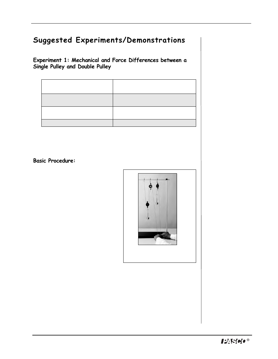 Suggested experiments/demonstrations | PASCO SE-8685 Pulley Demonstration System User Manual | Page 8 / 14