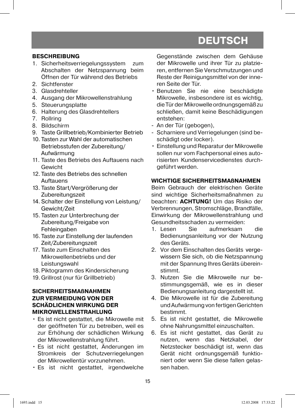 Deutsch | Vitek VT-1693 User Manual | Page 15 / 124