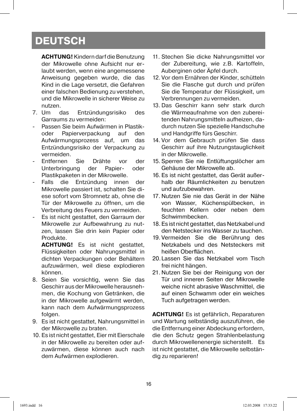 Deutsch | Vitek VT-1693 User Manual | Page 16 / 124