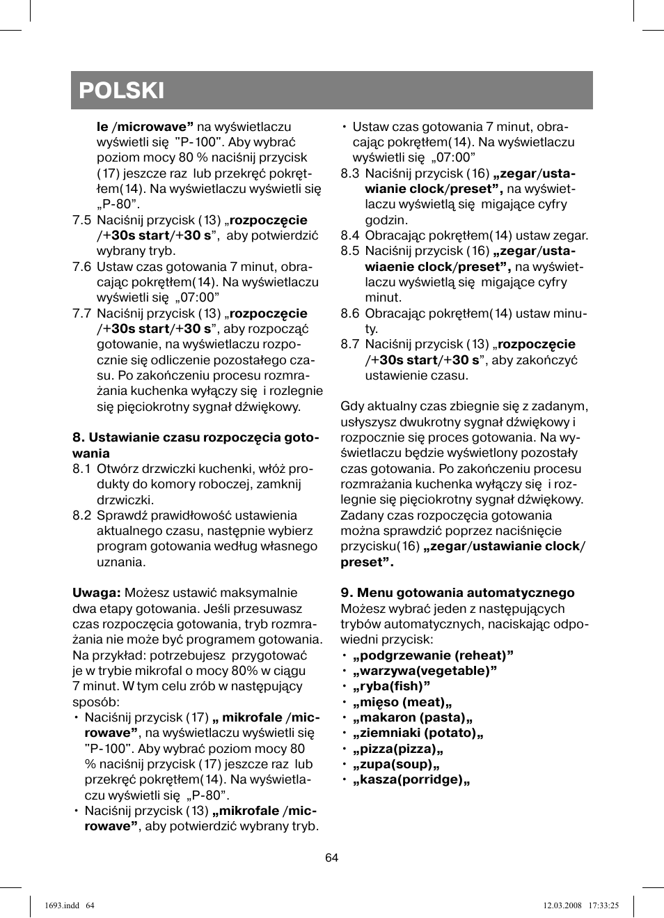 Polski | Vitek VT-1693 User Manual | Page 64 / 124