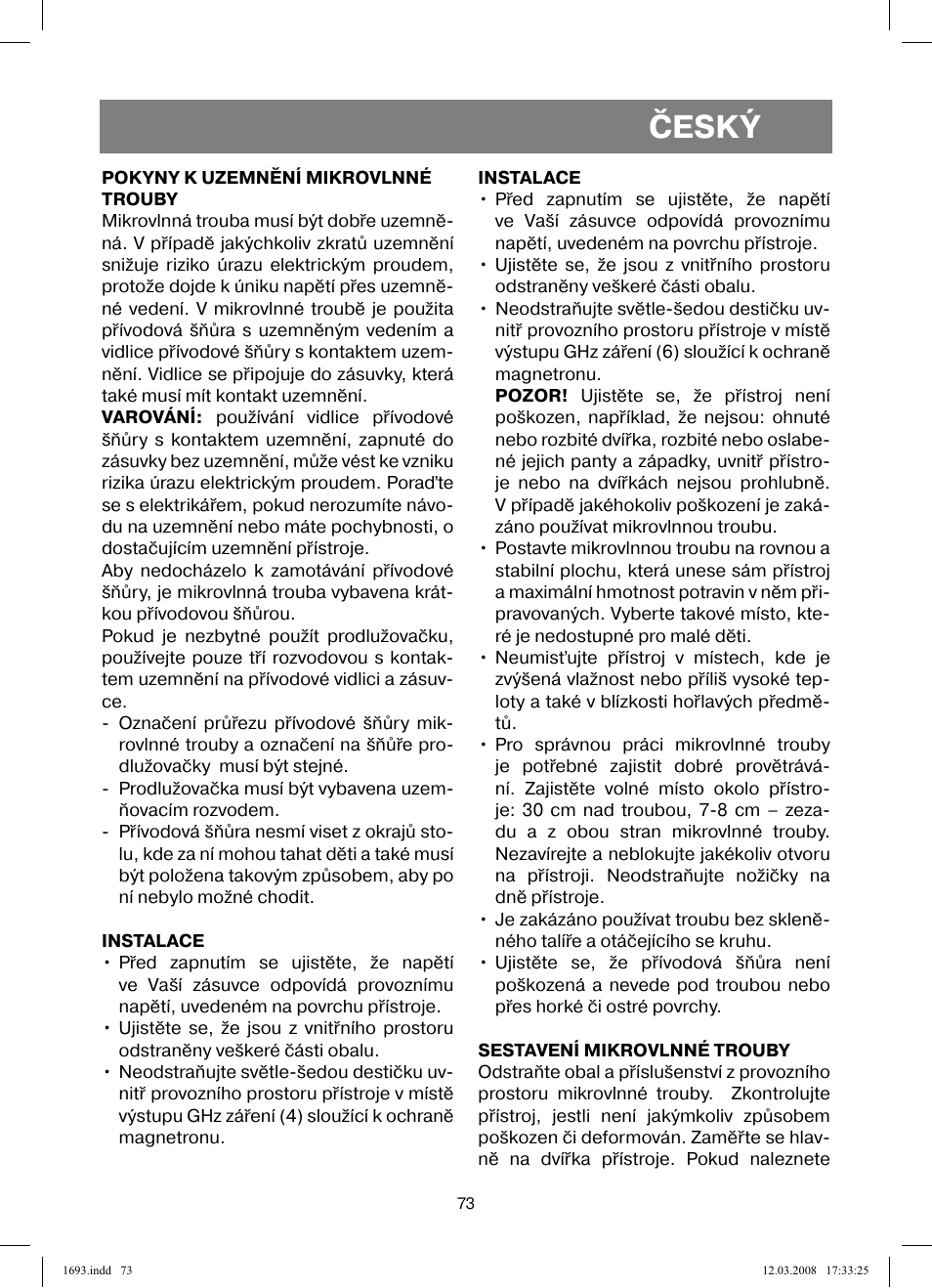 Český | Vitek VT-1693 User Manual | Page 73 / 124