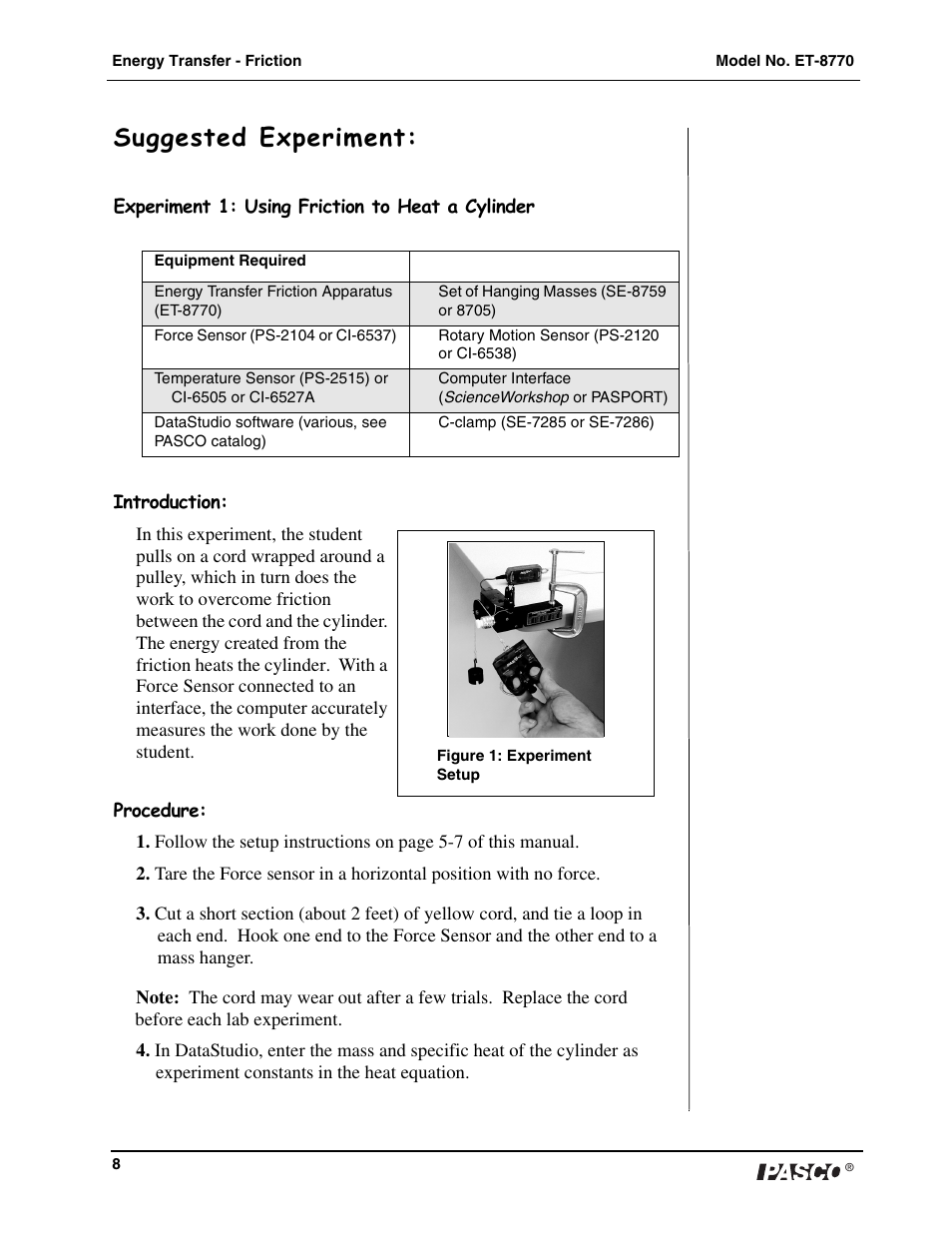 Suggested experiment | PASCO ET-8770 Energy-Transfer Friction User Manual | Page 9 / 14