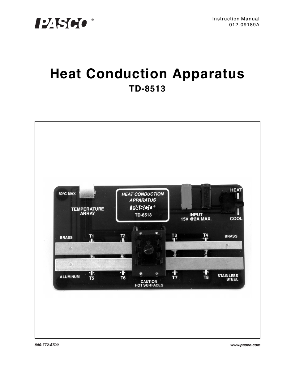 PASCO TD-8513 Heat Conduction Apparatus User Manual | 18 pages