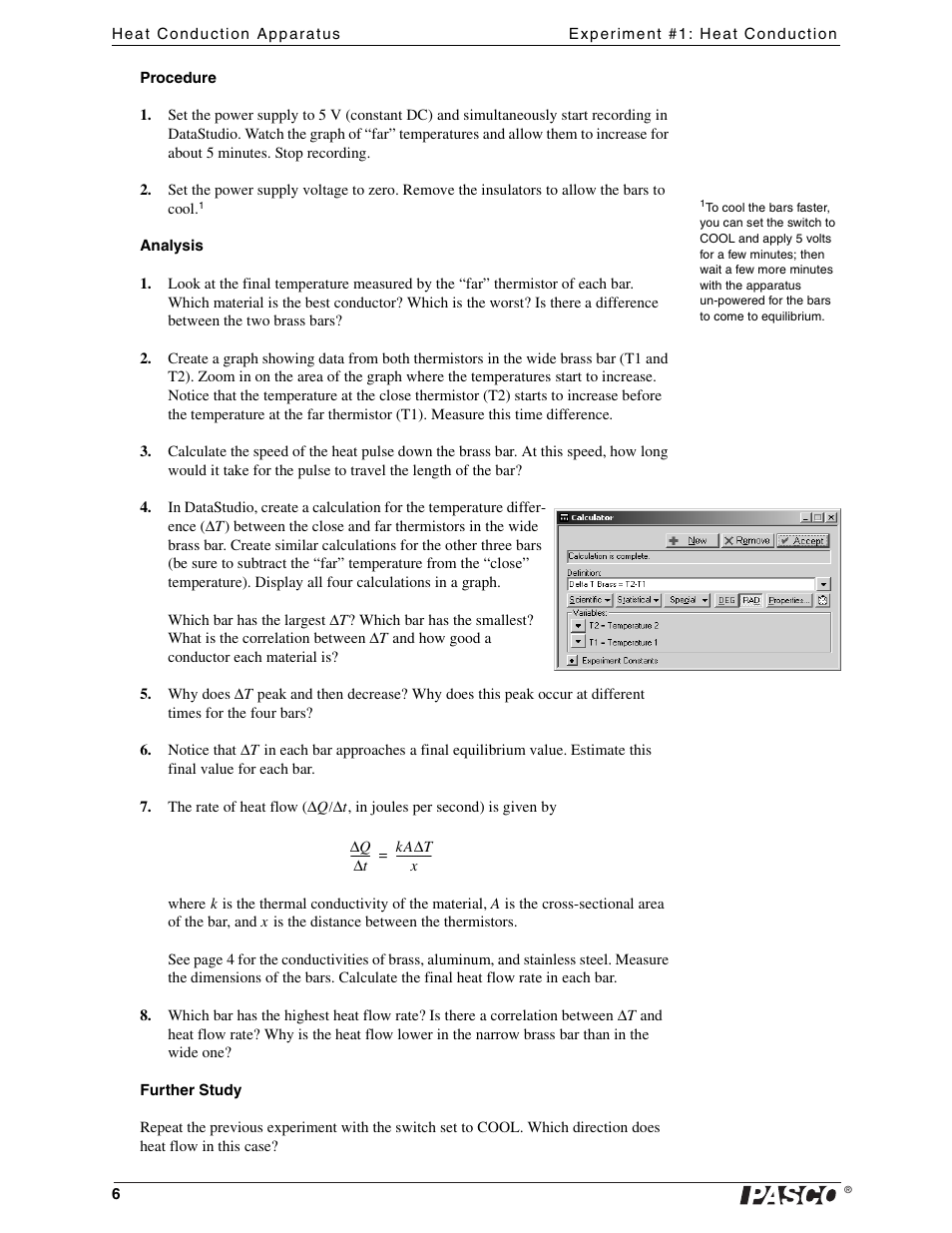 PASCO TD-8513 Heat Conduction Apparatus User Manual | Page 6 / 18