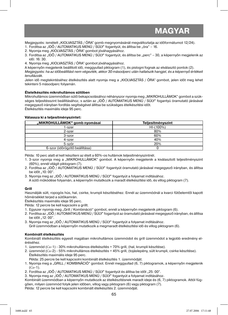 Magyar | Vitek VT-1688 Capella User Manual | Page 65 / 132