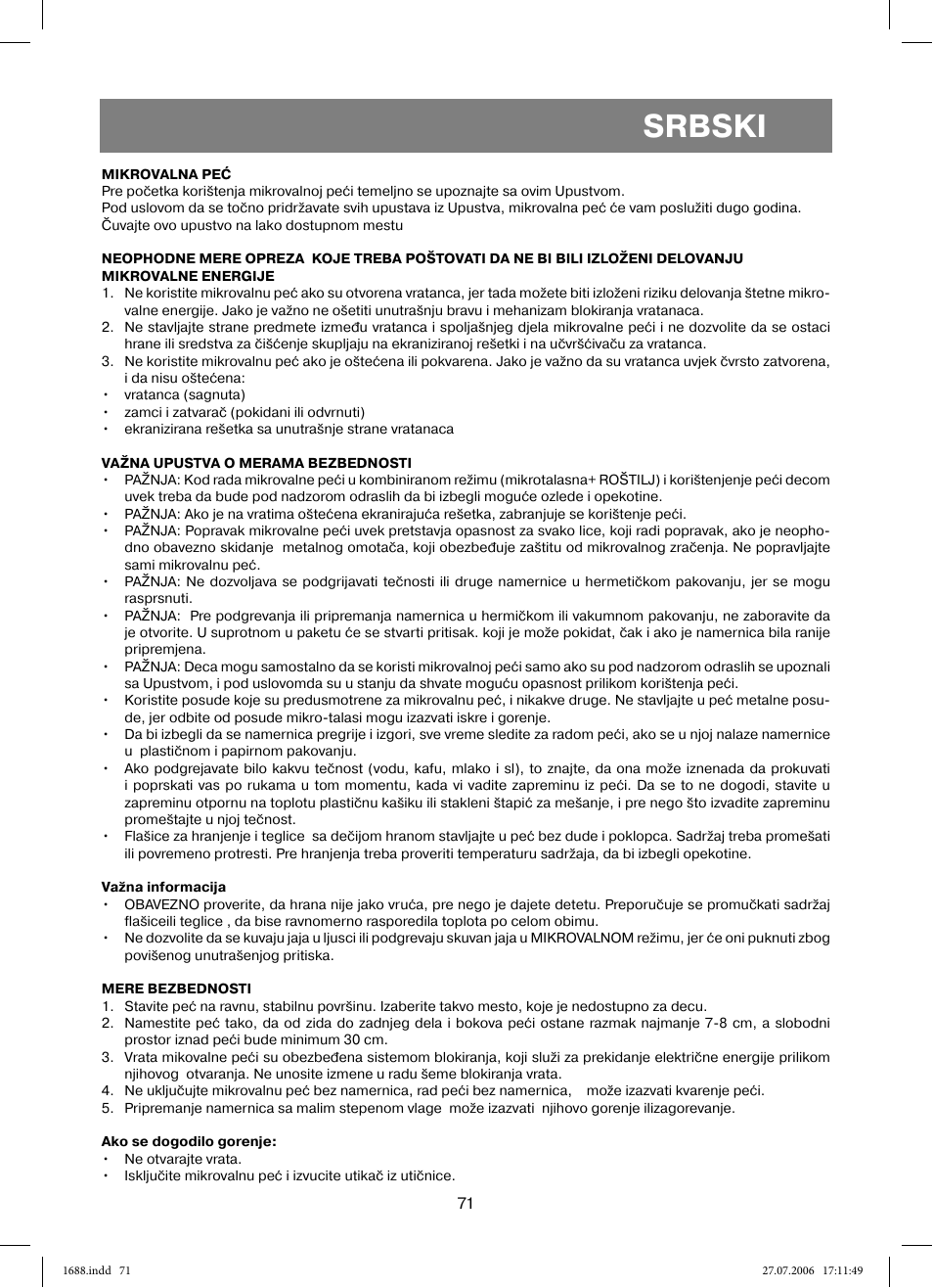 Srbski | Vitek VT-1688 Capella User Manual | Page 71 / 132