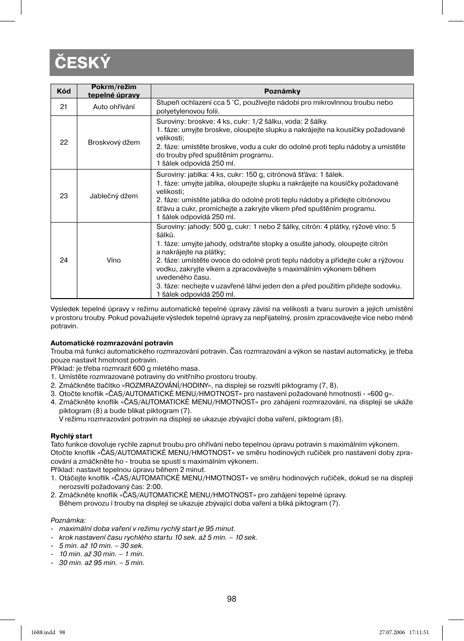 Český | Vitek VT-1688 Capella User Manual | Page 98 / 132