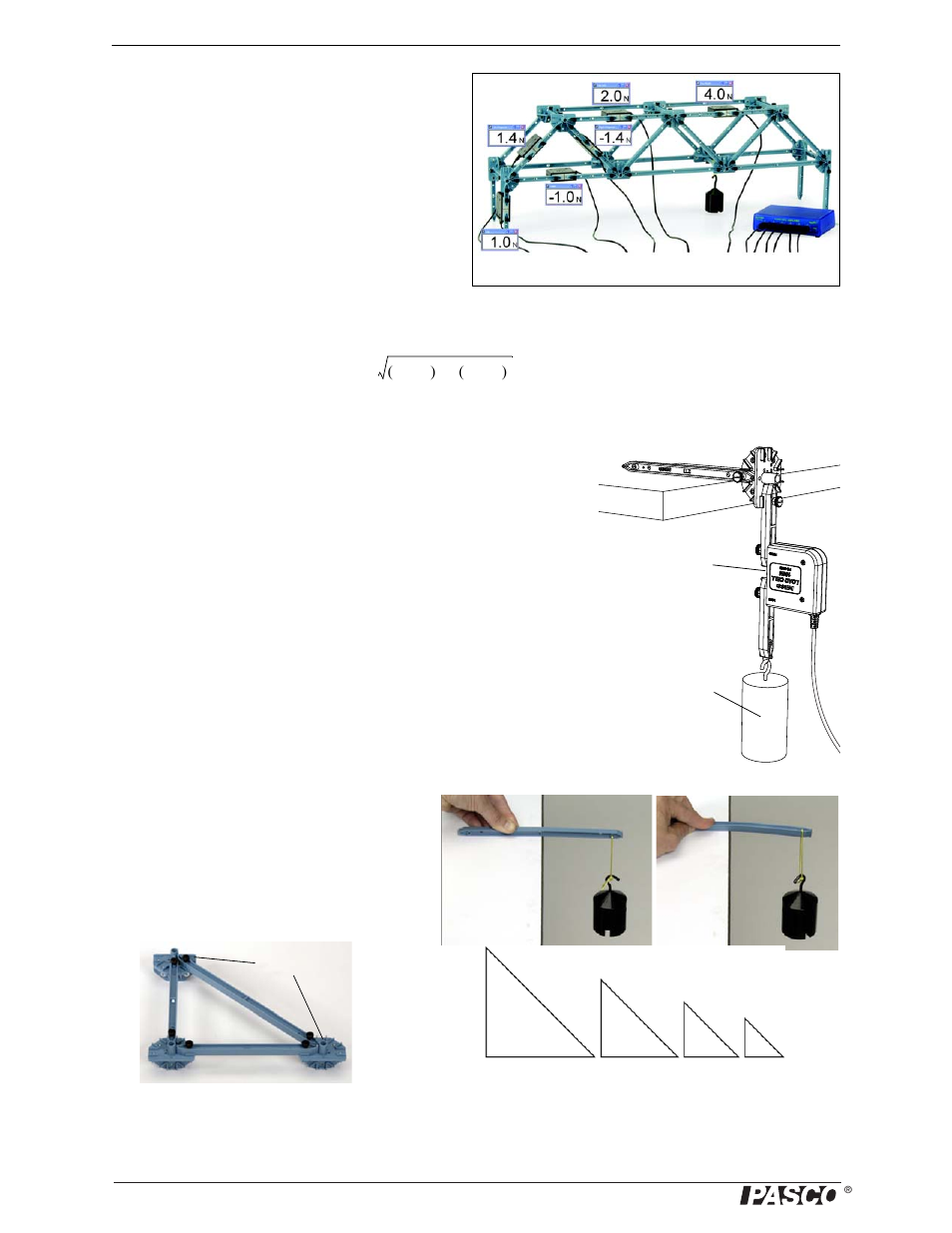 Example: bridge with load cells, Calibration of load cells, Properties of i-beams | Simple triangles | PASCO ME-6992B Advanced Structures Set User Manual | Page 10 / 58
