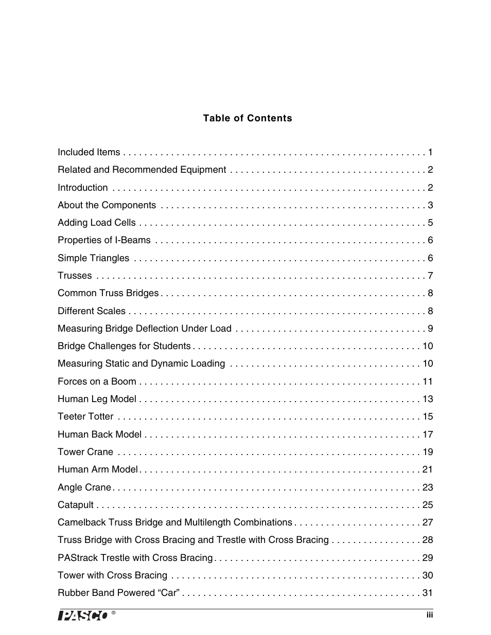 PASCO ME-6992B Advanced Structures Set User Manual | Page 3 / 58