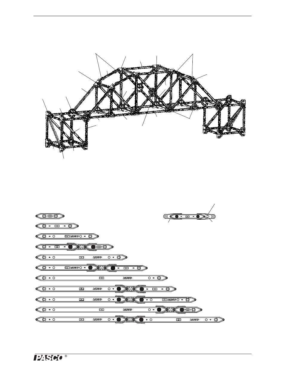 Camelback truss bridge, Multilength combinations | PASCO ME-6992B Advanced Structures Set User Manual | Page 31 / 58