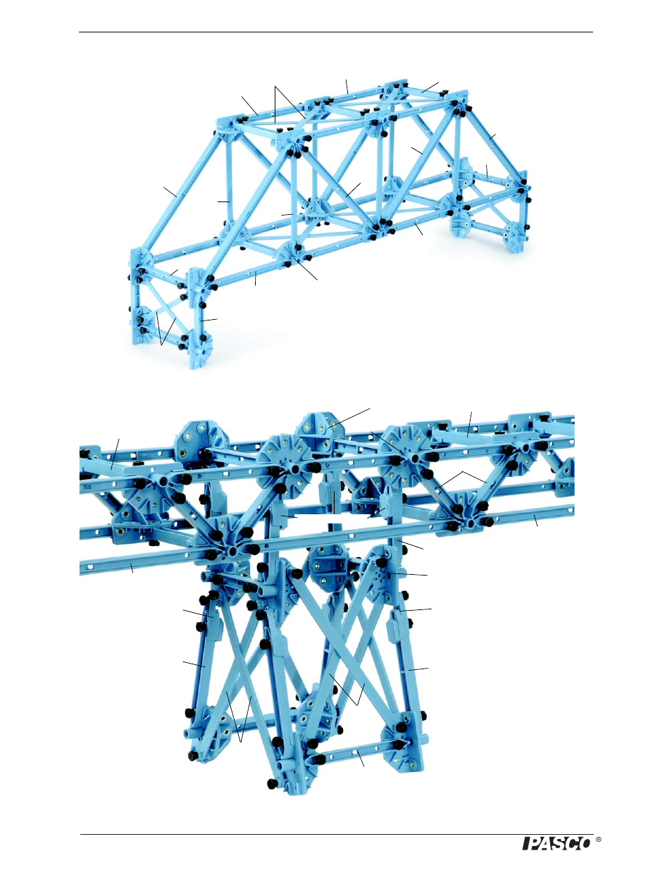 Truss bridge with cross bracing, Trestle with cross bracing | PASCO ME-6992B Advanced Structures Set User Manual | Page 32 / 58