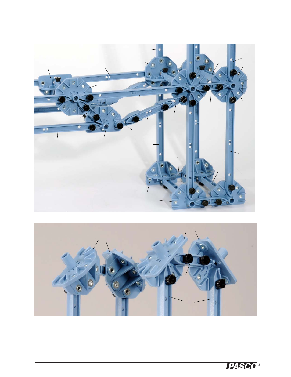 I-beam suspension bridge tower, I-beam suspension bridge road bed assembly | PASCO ME-6992B Advanced Structures Set User Manual | Page 40 / 58