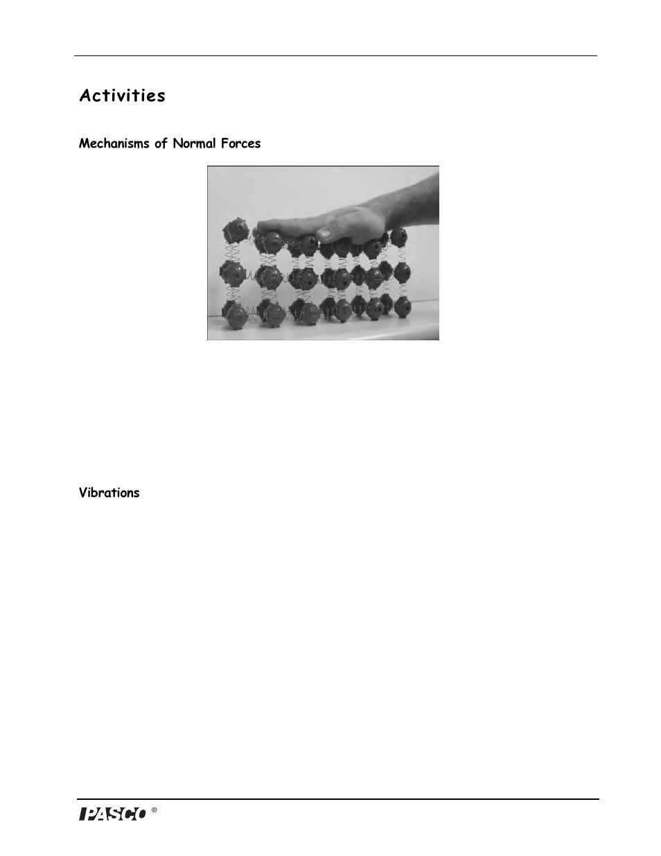 Activities, Mechanisms of normal forces, Vibrations | PASCO ME-9825A Matter Model User Manual | Page 8 / 10