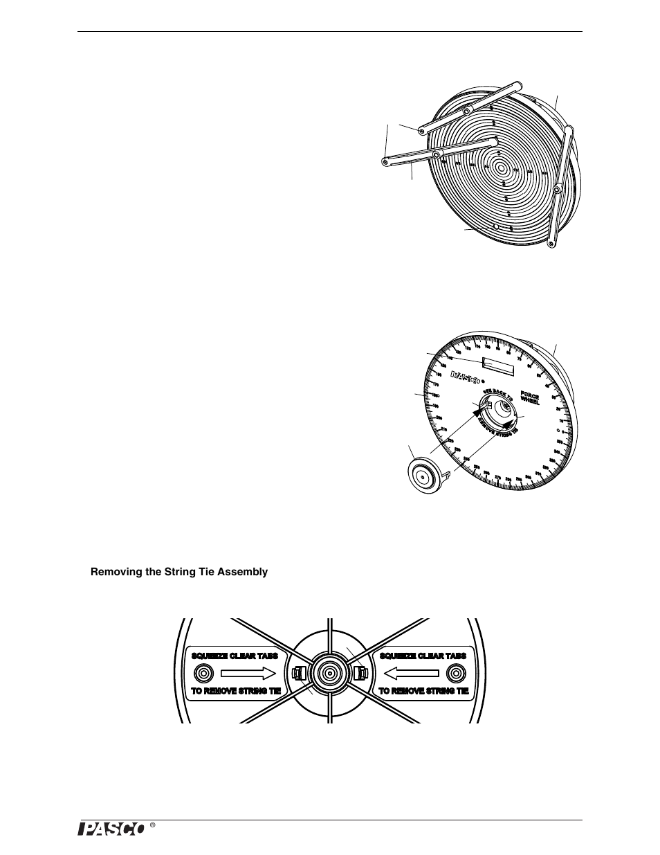 Force wheel assembly and string tie assembly | PASCO ME-9502 Statics System User Manual | Page 11 / 94