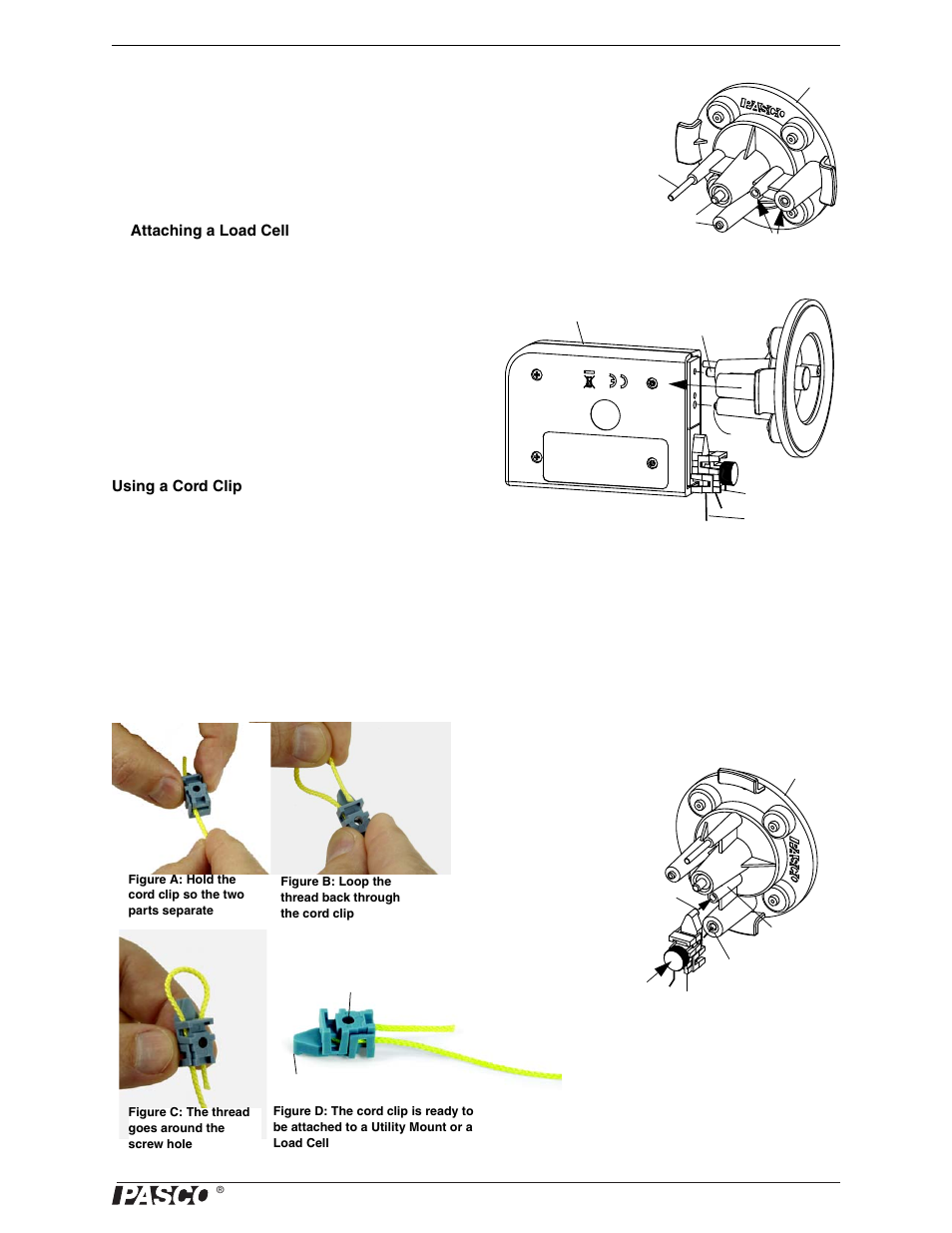 Utility mount assembly, Using a cord clip | PASCO ME-9502 Statics System User Manual | Page 13 / 94