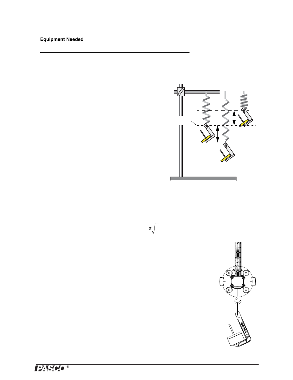 Exp. 9: simple harmonic motion-mass on a spring, Theory, Procedure | Exp. 9: simple harmonic motion–mass on a spring | PASCO ME-9502 Statics System User Manual | Page 51 / 94
