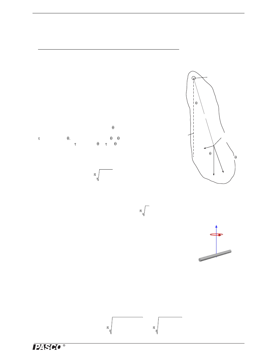 Exp. 11a: simple harmonic motion-physical pendulum, Theory, Exp. 11a: simple harmonic motion–physical pendulum | PASCO ME-9502 Statics System User Manual | Page 61 / 94
