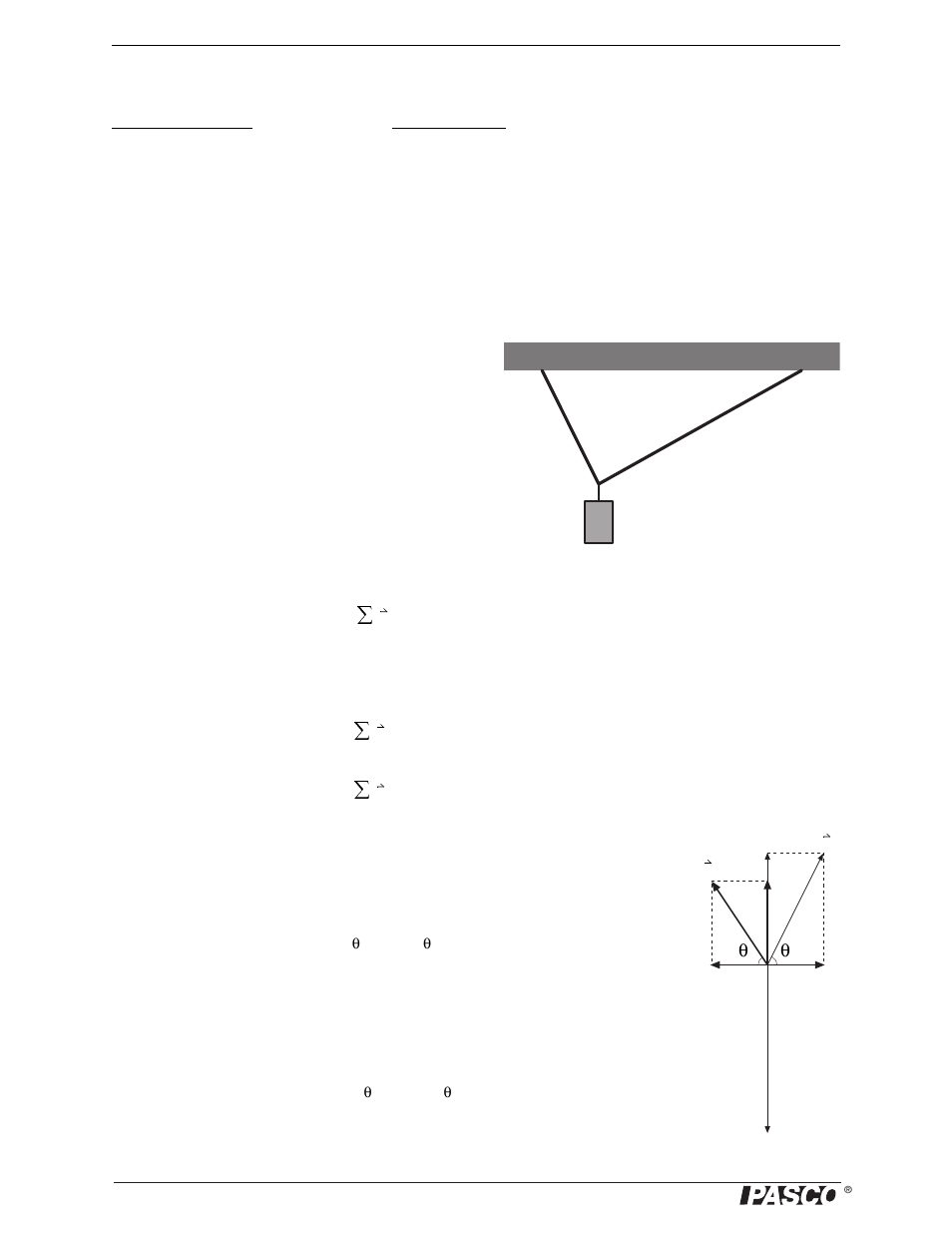 Static equilibrium with unequal angles, Purpose, Pre-lab question | Theory | PASCO ME-6855 Tension Protractor User Manual | Page 6 / 13