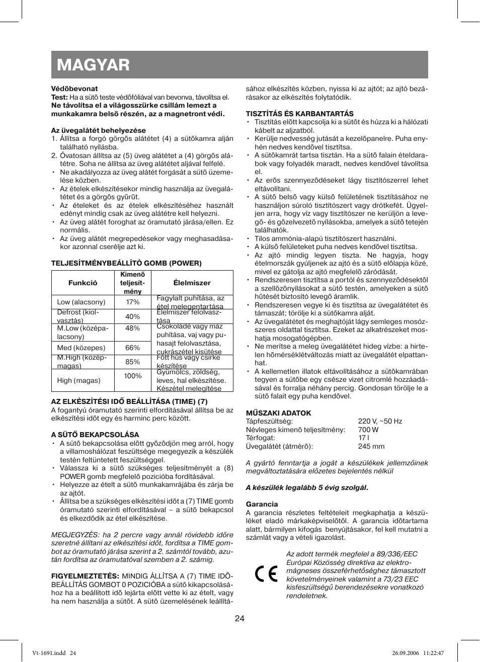 Magyar | Vitek VT-1691 User Manual | Page 24 / 44