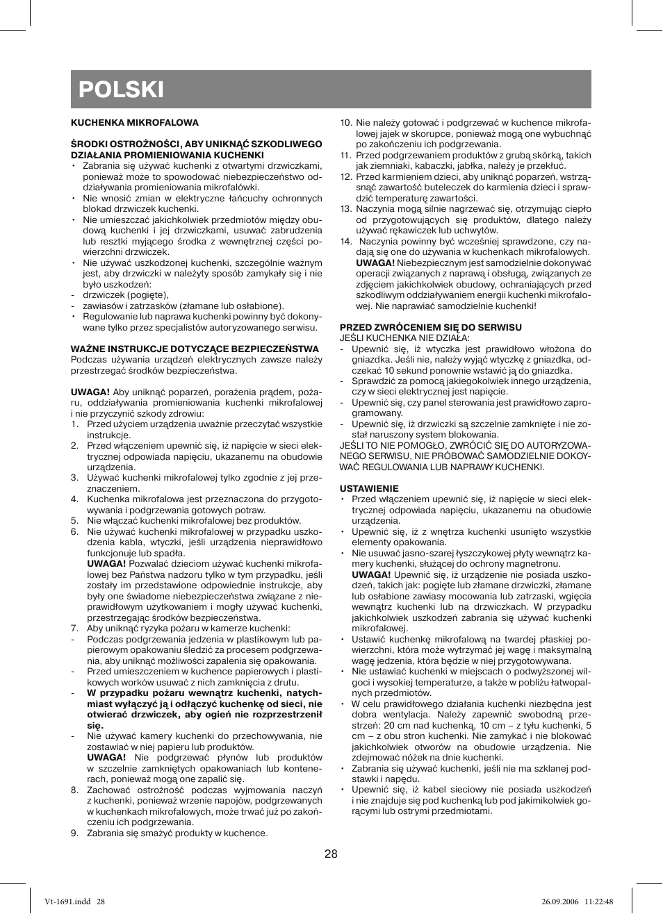 Polski | Vitek VT-1691 User Manual | Page 28 / 44