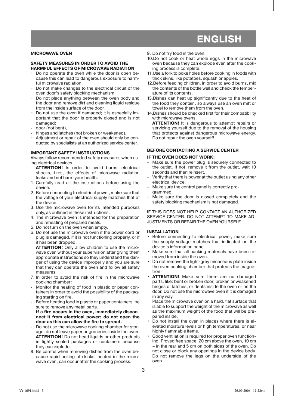 English | Vitek VT-1691 User Manual | Page 3 / 44