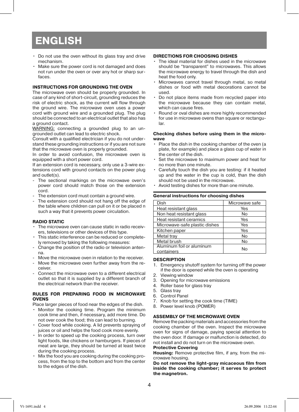 English | Vitek VT-1691 User Manual | Page 4 / 44