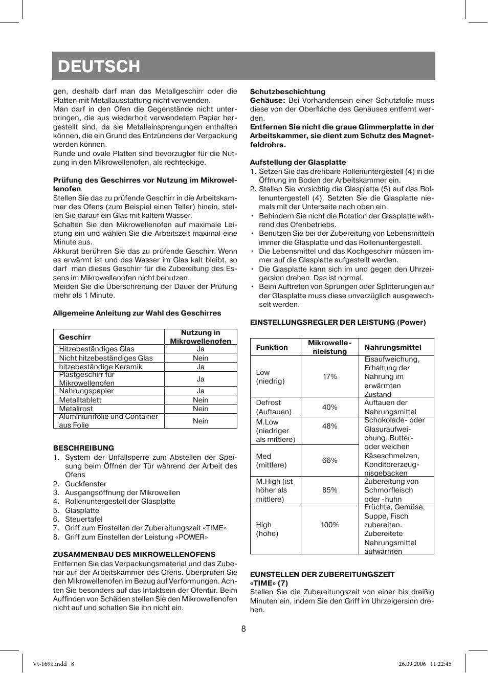 Deutsch | Vitek VT-1691 User Manual | Page 8 / 44