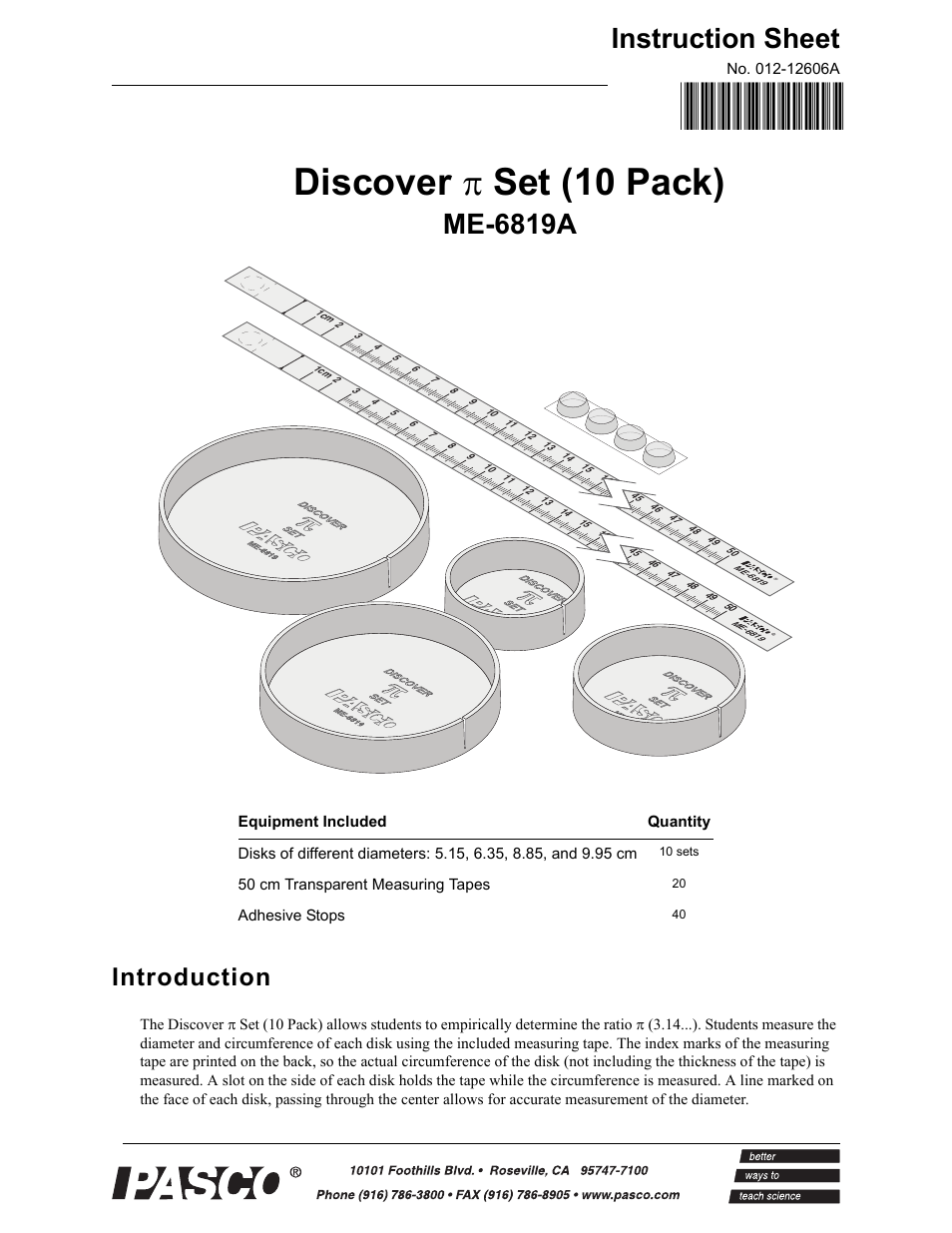 PASCO ME-6819A Discover Set (10 Pack) User Manual | 3 pages