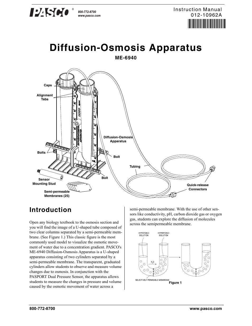 PASCO ME-6940 Diffusion-Osmosis Apparatus User Manual | 12 pages