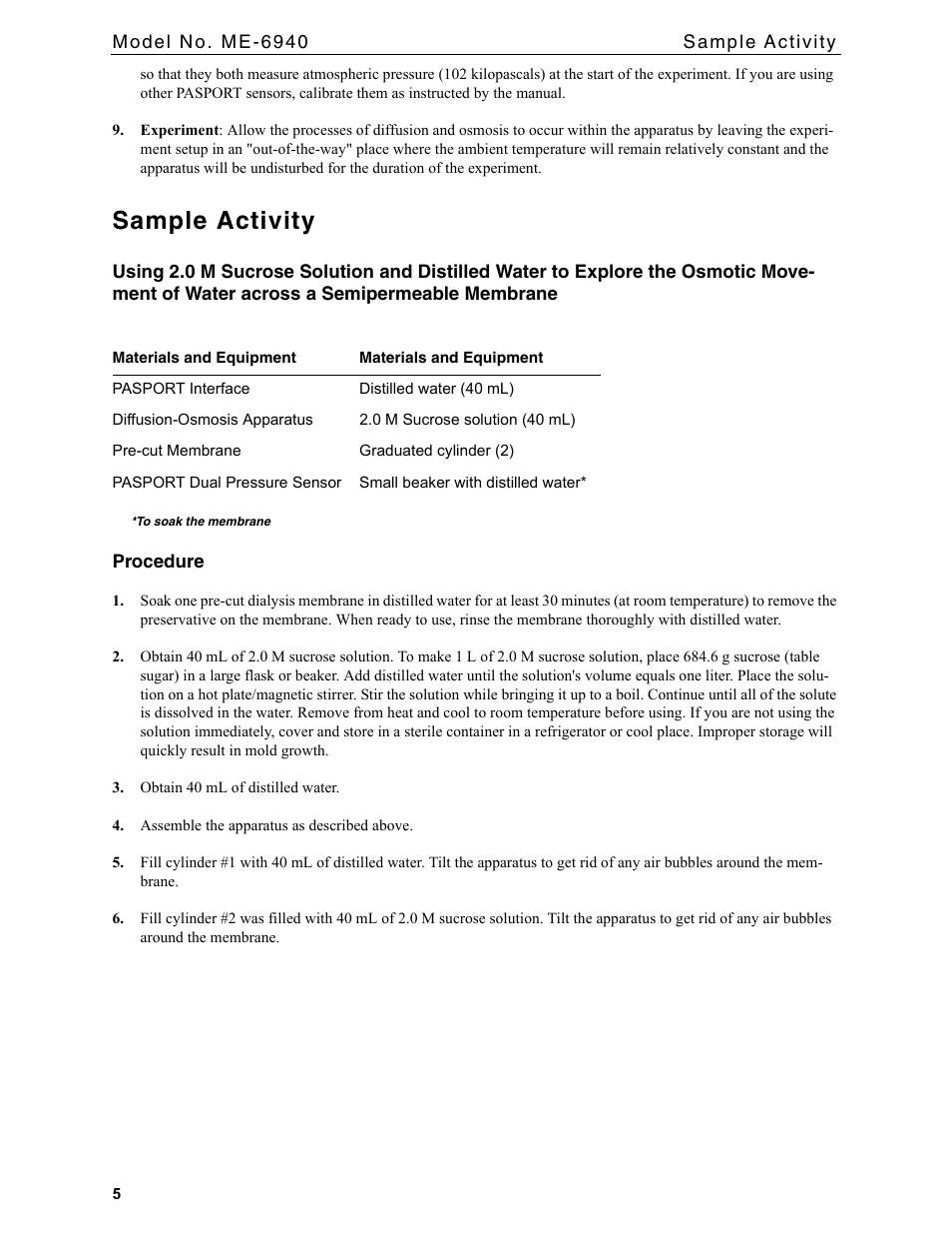 Sample activity | PASCO ME-6940 Diffusion-Osmosis Apparatus User Manual | Page 5 / 12