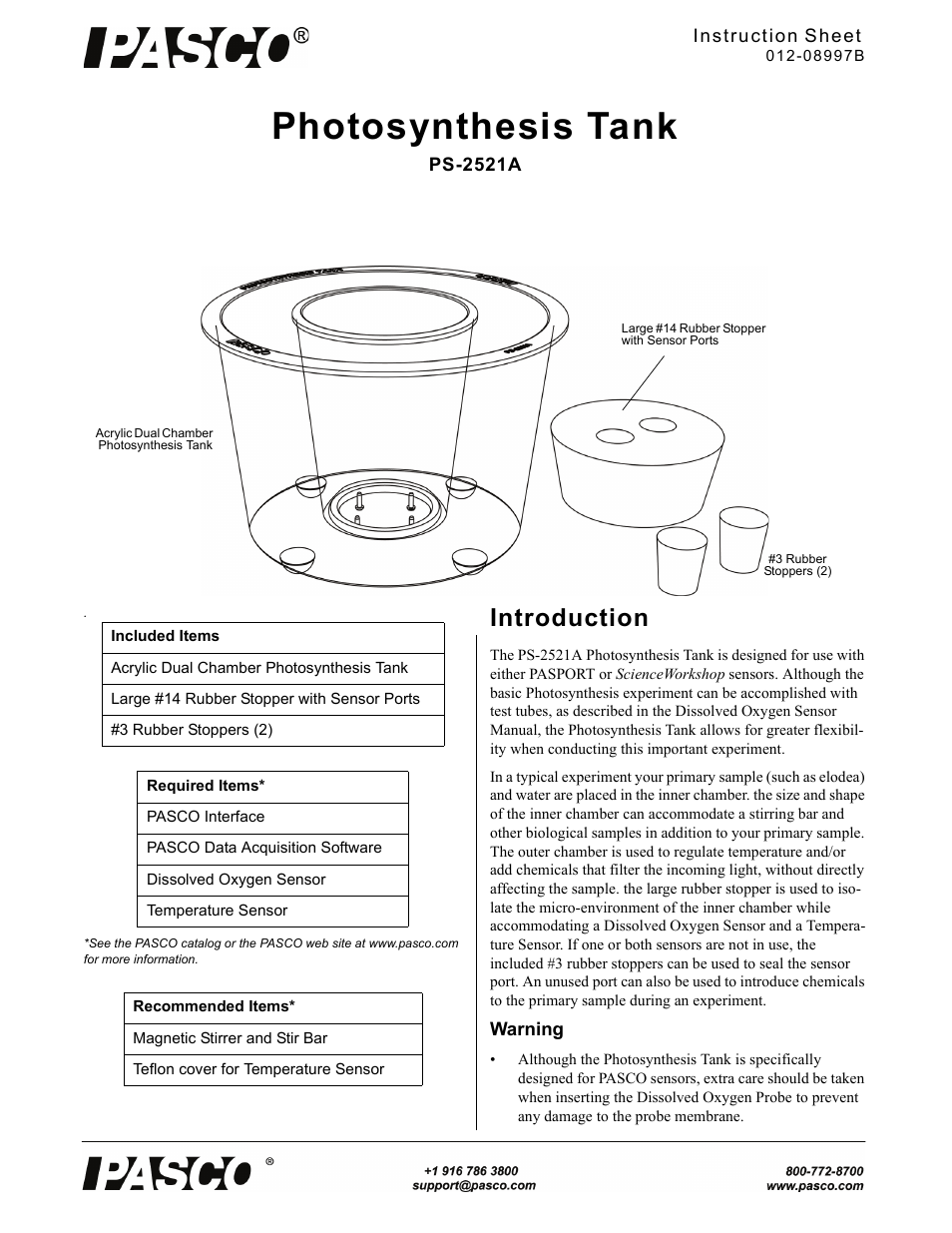 PASCO PS-2521A Photosynthesis Tank User Manual | 2 pages