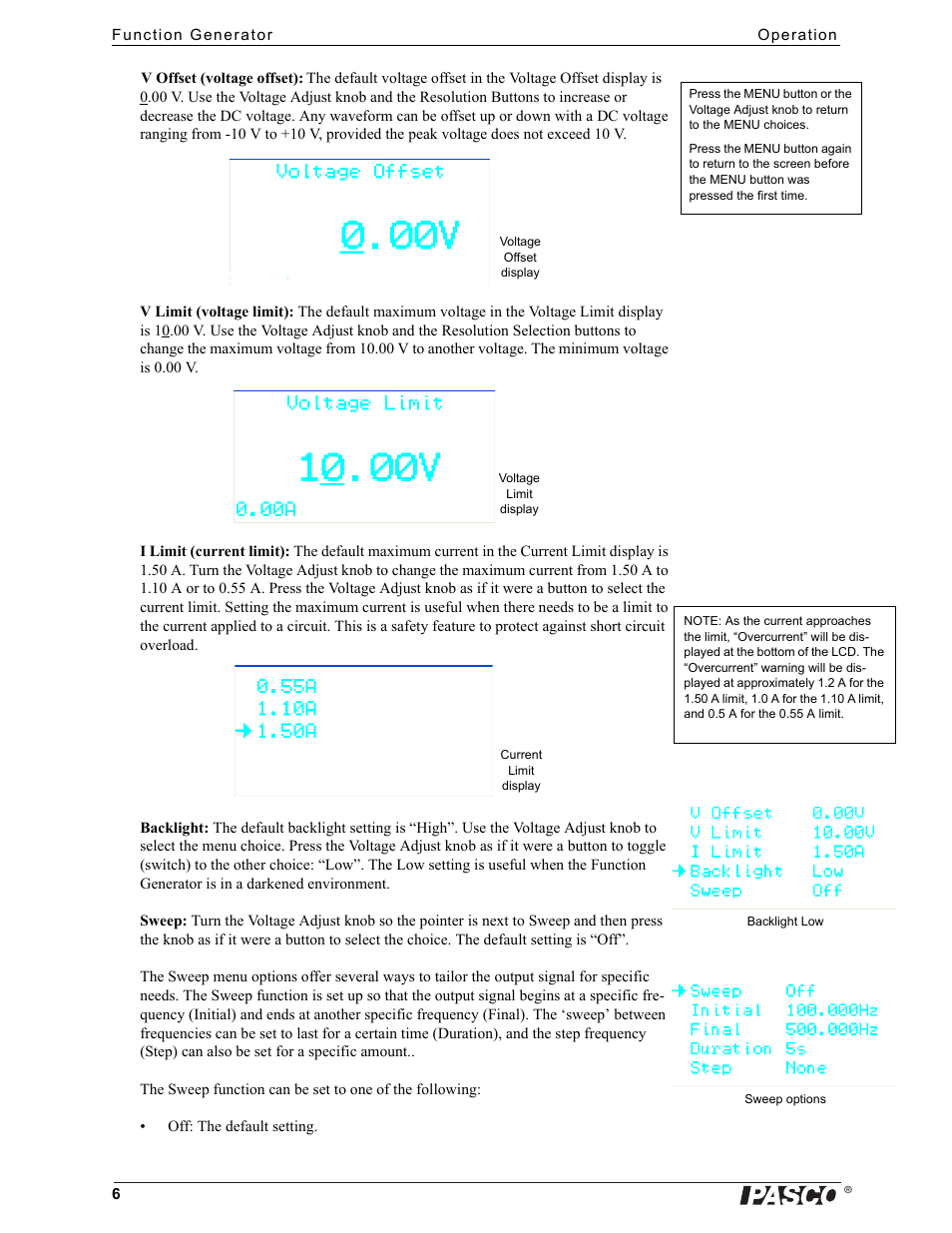PASCO PI-8127 Function Generator User Manual | Page 6 / 9