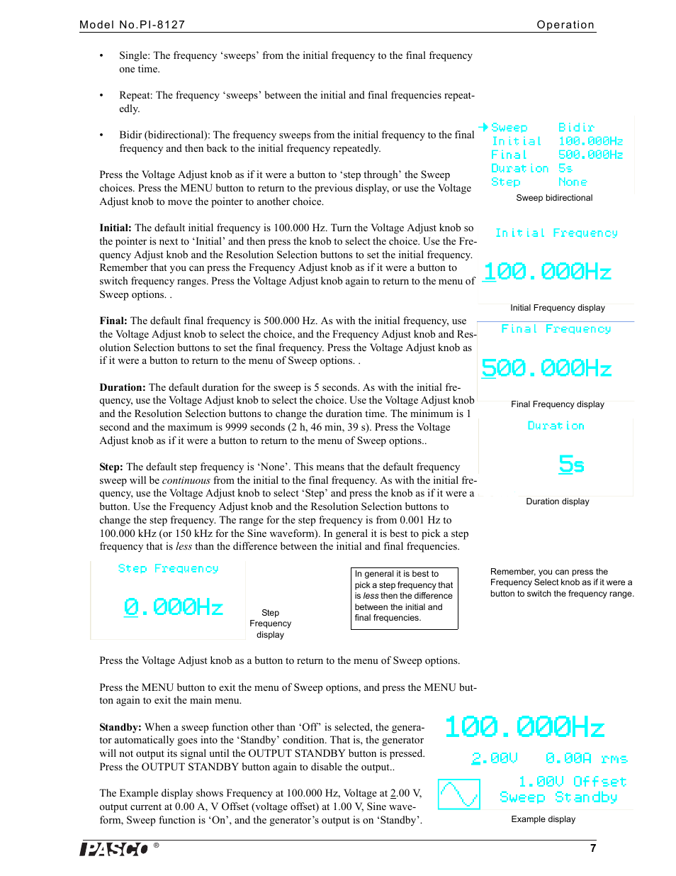 PASCO PI-8127 Function Generator User Manual | Page 7 / 9