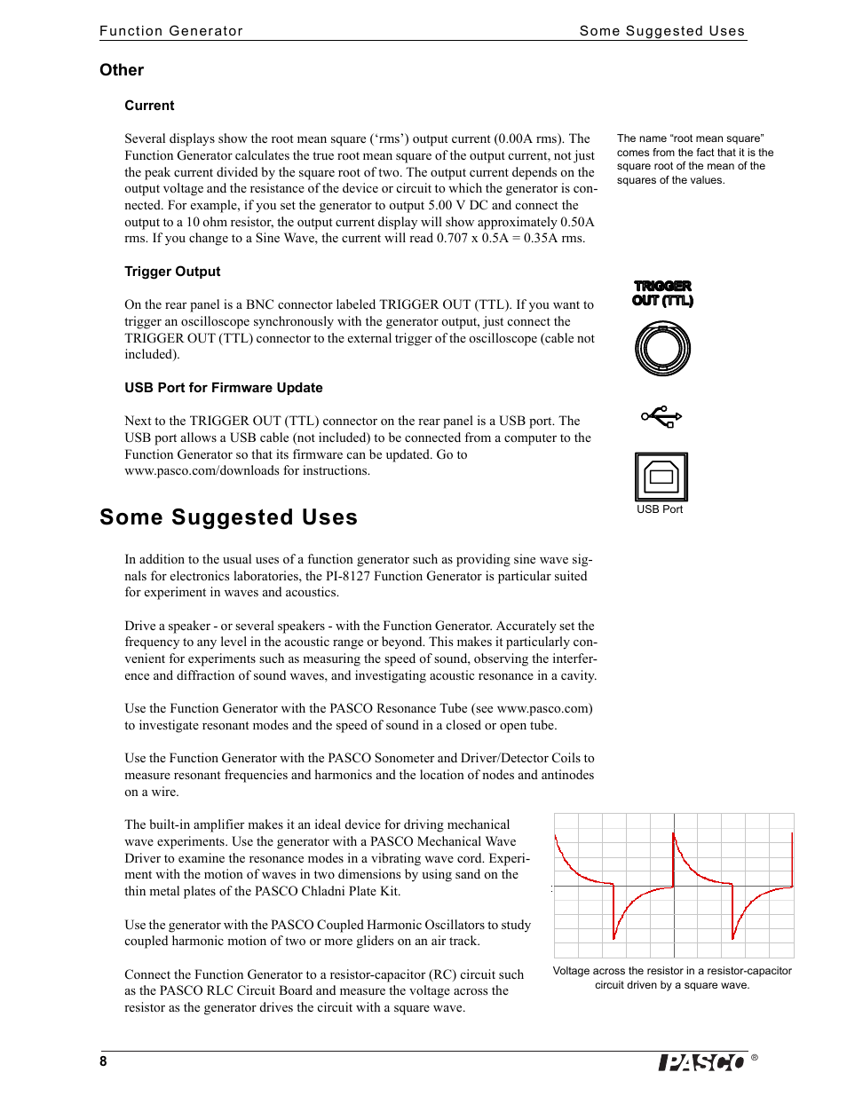 Some suggested uses | PASCO PI-8127 Function Generator User Manual | Page 8 / 9