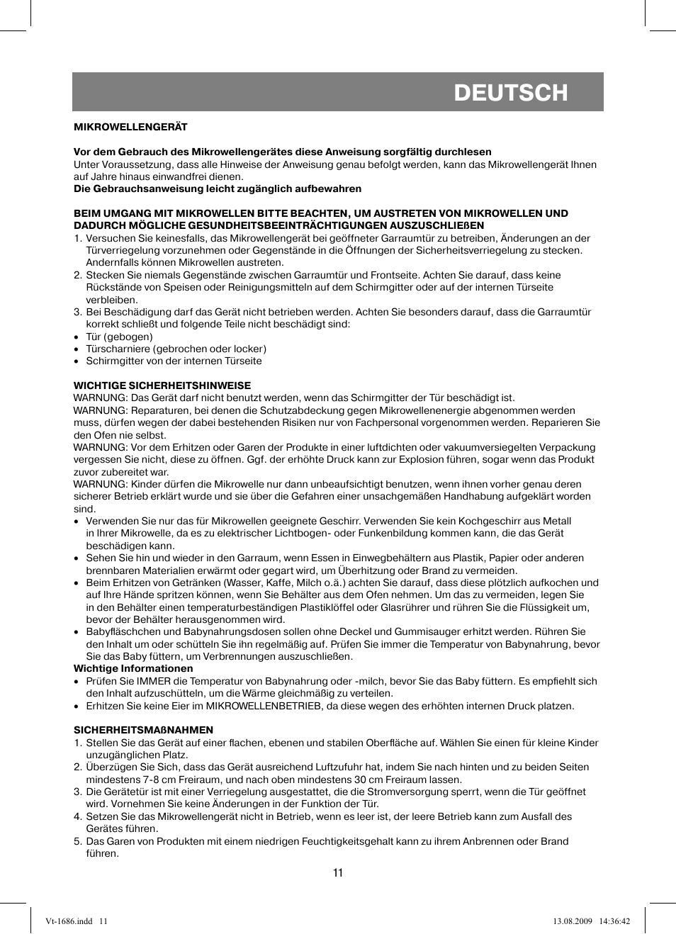Deutsch | Vitek VT-1686 User Manual | Page 11 / 80