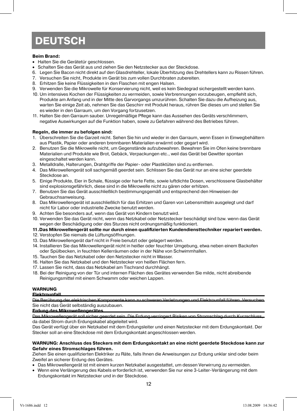 Deutsch | Vitek VT-1686 User Manual | Page 12 / 80
