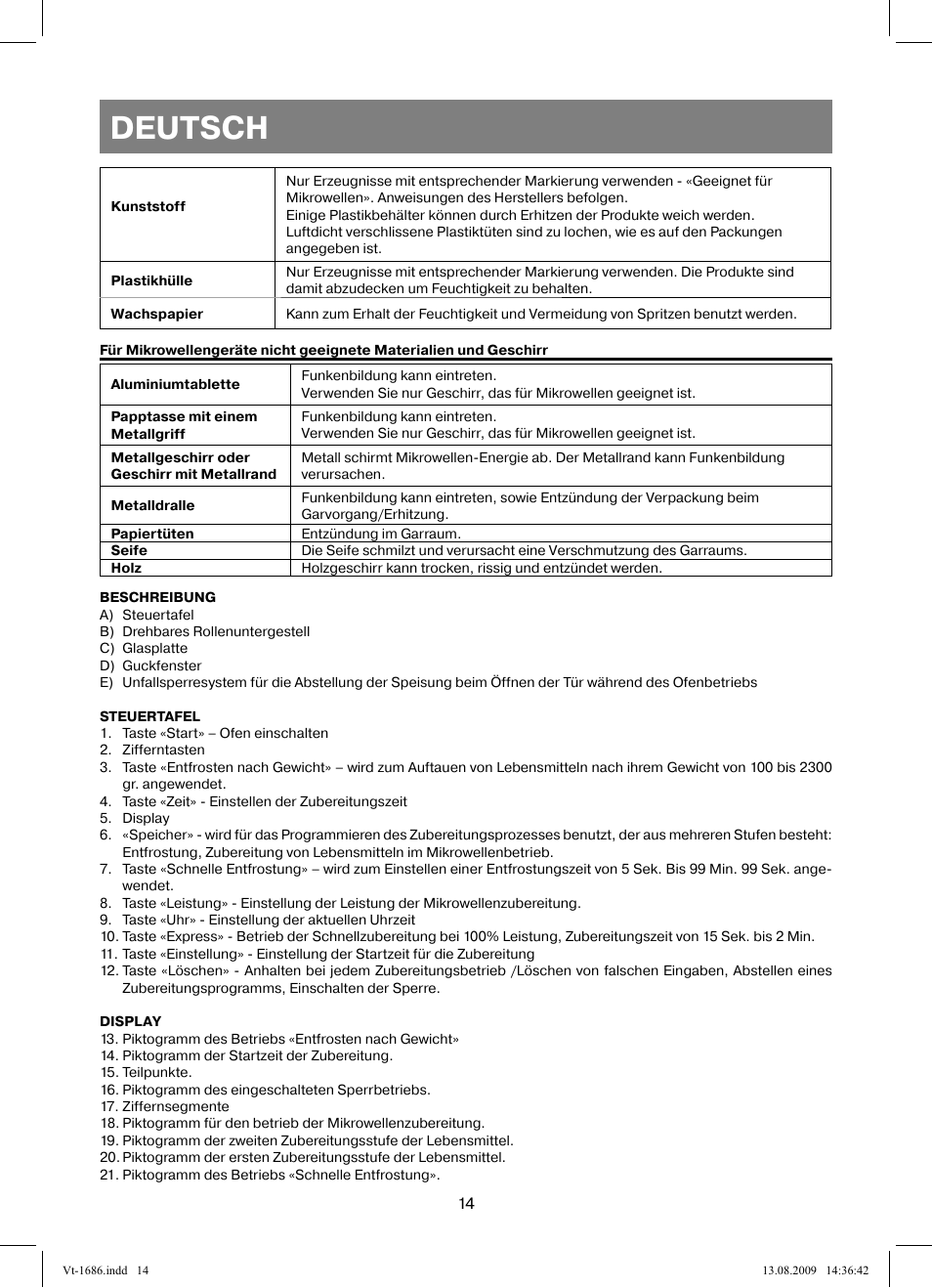 Deutsch | Vitek VT-1686 User Manual | Page 14 / 80