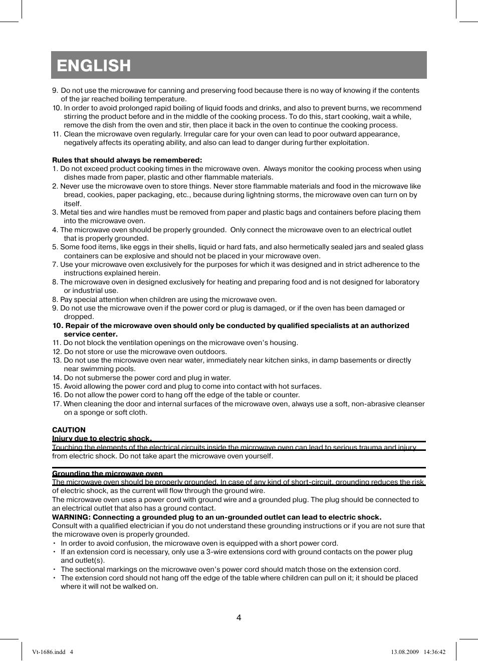 English | Vitek VT-1686 User Manual | Page 4 / 80