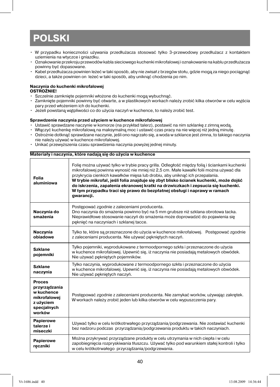Polski | Vitek VT-1686 User Manual | Page 40 / 80