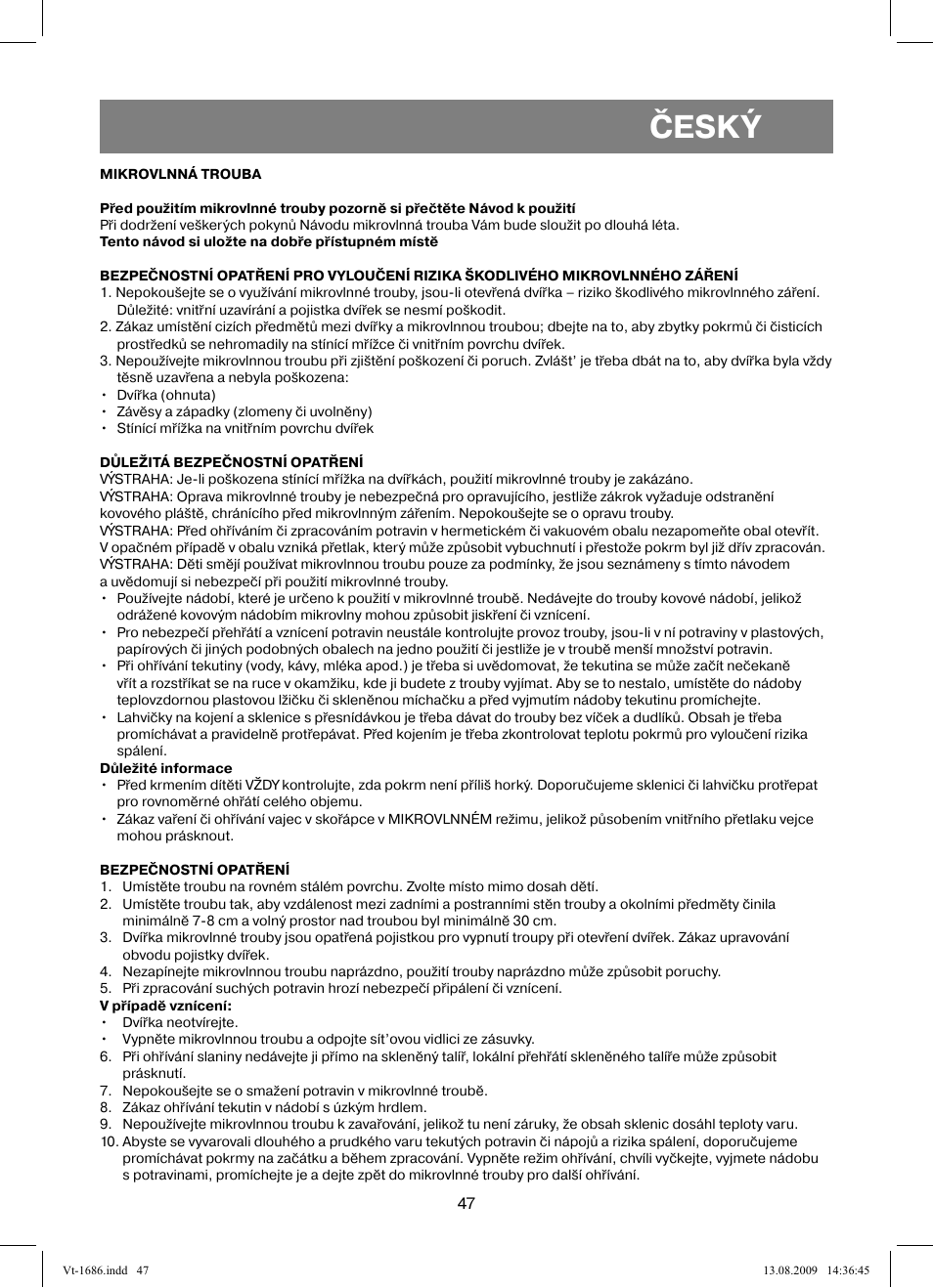 Český | Vitek VT-1686 User Manual | Page 47 / 80
