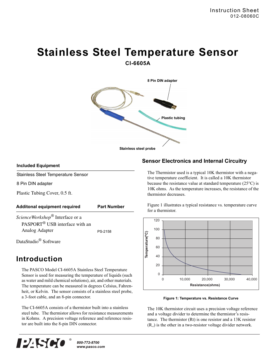 PASCO CI-6605A Stainless Steel Temperature Sensor User Manual | 4 pages