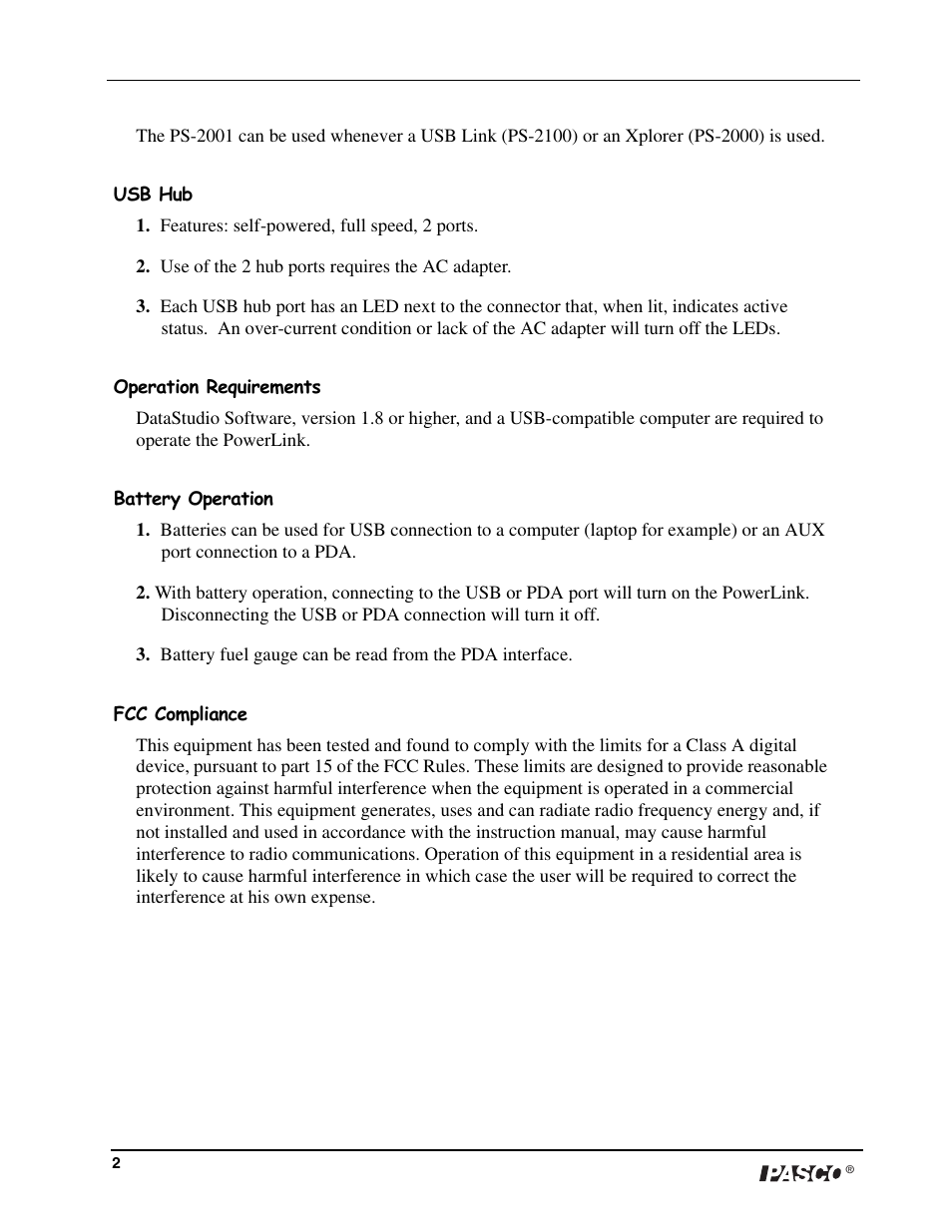 PASCO PS-2001 PowerLink User Manual | Page 2 / 2
